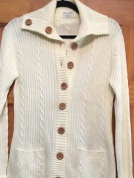 Vintage Contemporary Classic Sweaters - #3221*”18x 33” Cream Cable-Knit Button-Up Women's Sweater Cardigan